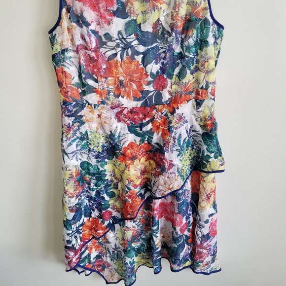 Adrianna Papell Color Floral Print A-Line Asymmetric Hem Dress Plus  14 Large L - Picture 3 of 8